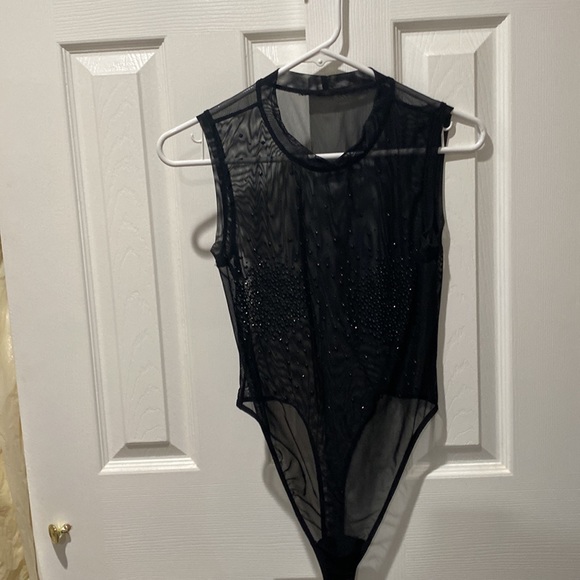 Good American Black Mesh Sequin Bodysuit Size Small - Picture 3 of 9